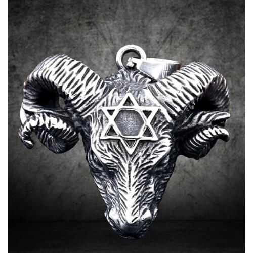 Men Stainless Steel Nordic Viking-Amulet Thor-Goat Valknut Pendant Punk Pentagram Viking-Goats Head Pendant Gift