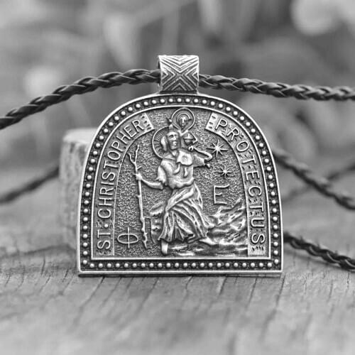 Mens Saint Christopher Necklace Medallion Pendant Bible Jesus Protection Travelers Jewelry Baptism Gifts