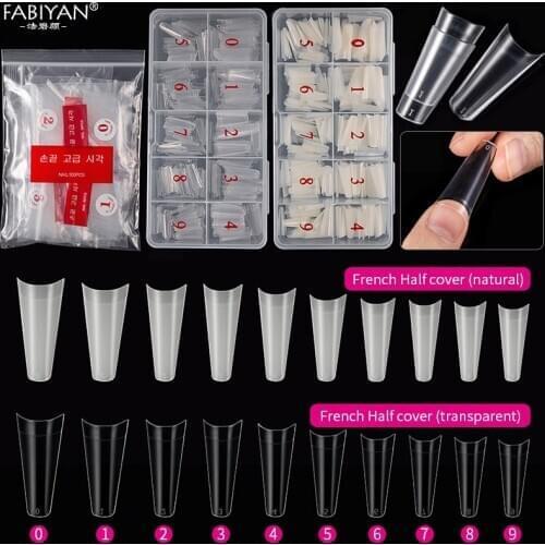 500Pcs Half Cover French False Nail Art Tips Natural Transparent Coffin Artificial Acrylic UV Gel Nail Polish Manicure Tools