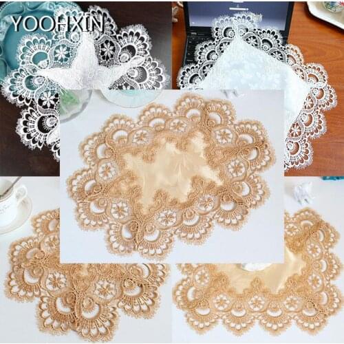 Luxury lace embroidery place table mat cloth pad cup mug drink satin doilies dining tea coaster wedding dish placemat kitchen