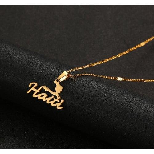 Stainless Steel Haiti Map Pendant Necklace Women Girls Ayiti Maps Gold Color Haiti Charm Jewelry