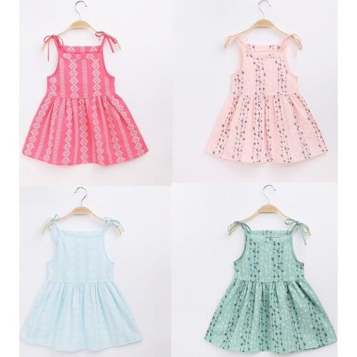 New Summer 2021 Kids Girls Dresses Sleeveless Vestidos A-Line Print Flowers Cotton Children Clothes Baby Girl Princess Dress