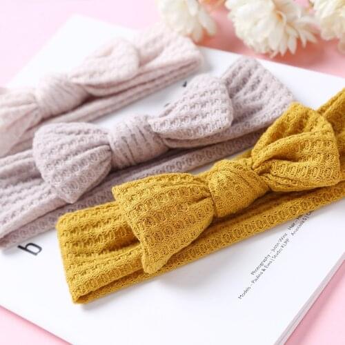 Waffle Baby Headband Girls Knitted Hairband For Newborn Solid Color Turban Infant Soft Bandage Bowknot Baby Hair Accessories