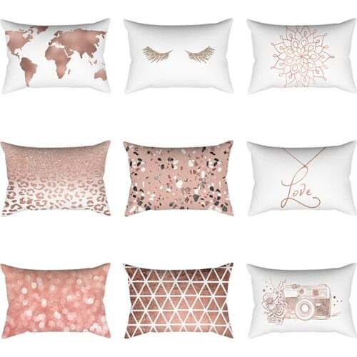 30X50cm Rectangle Home Decoration Cushion Cover Rose Gold Pink Square Pillowcase Office Decoration Throw Pillows