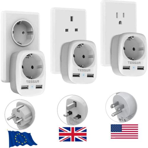 TESSAN USB Wall Power Strip Electrical Plug With AC Grounded Outlets Smart Power Socket Home Office Travel Adapter for European