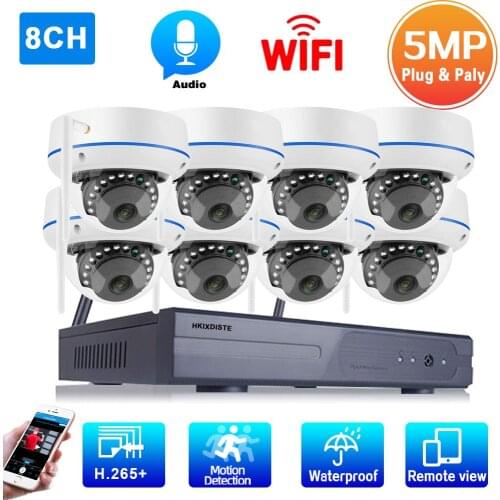 8 Channel CCTV Camera Security System Kit Wireless 5MP NVR Kit Outdoor Audio Dome IP Wifi Surveillance Camera System Kit 8CH 2MP