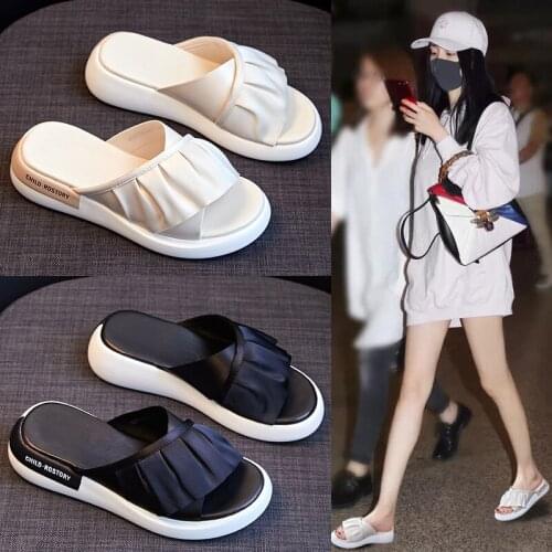 Brcchenxi 2021 Summer Slippers Women Shoes Ruffles Platform Flat Shoes Outside Slides Woman Slippers Summer Flip Flops New