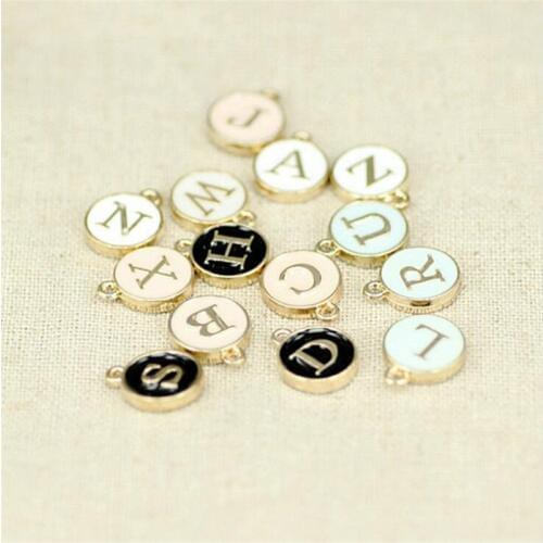 Mix 26pcs A-Z Initial Letters Round Charms Oil Drop Enamel Alloy English Character DIY Bracelet Necklace Keyring Earring Pendant