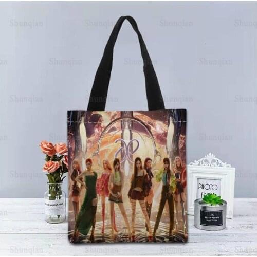 Custom KPOP Aespa Tote Bag Canvas Fabric Handbag Two Sides Printed Shopping Bags Traveling Casual Useful Shoulder Bag 0512