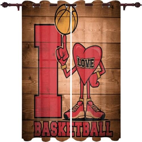 Wood Grain I Love Basketball Large Curtains For Living Dining Modern Simple Curtains Finished Curtains For Dining Room Bedroom
