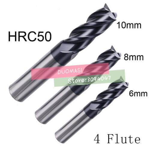 4F-10 4F-8 4F-6 HRC50,3 piece carbide Square Flatted End Mills coating 10mm 8mm 6mm each one piece