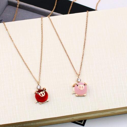 Jewelry & Accessories Fashion Jewelry Necklace, Titanium steel rose gold and wealth zodiac pig necklace