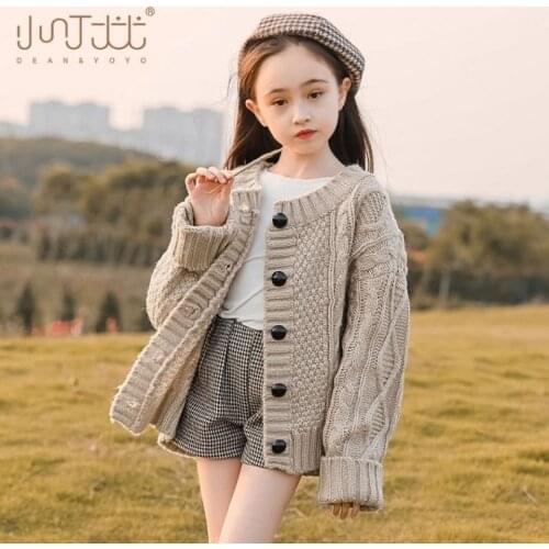 Girls' knitted cardigan 2021 new autumn and winter clothes 3-13 years old big kids childrens sweater coat girl style sweater