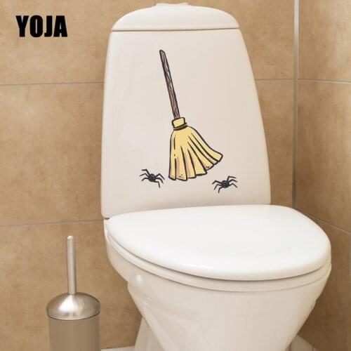 YOJA 15.8X23.7CM Halloween Hand Painted Broom Spider Toilet Decal Home Decor Wall Sticker T5-1270
