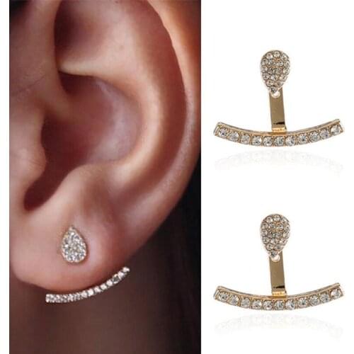 Jisensp Fashion Drop Crystal Earrings Double Side for Women Bridal Wedding Party Jewelry Minimalist T Bar Stud Earrings brincos