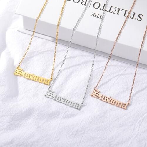 Gold God Bless You Emma Rose Necklace Susanna Mohammed Samantha Sweetheart Sweetie Dad Mommy Old English Necklaces Pendants