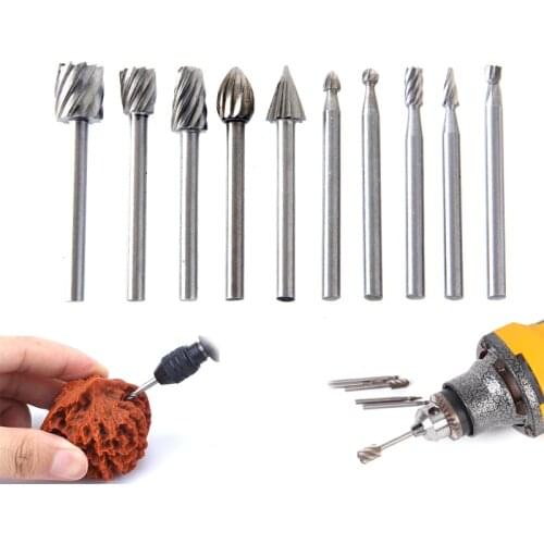 10pcs Woodworking Rotary File HSS Rotary Burrs Set 3*40mm Suitable For Wood Plastic Hollow Carving Tools
