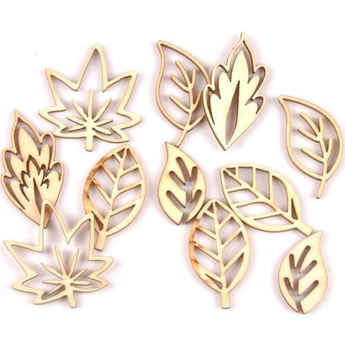 10Pcs hollowed Leaf/leaves natural Wooden Scrapbooking Craft for Embellishments Handmade Diy handicraft Decor 40-50mm MT1914