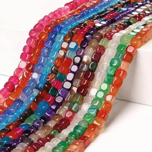 15.5" Natural Square Agat Beads 6-8 mm Polished Green Stripes Agat Stone Strand Beads For DIY Making Jewelry Bracelets Necklace