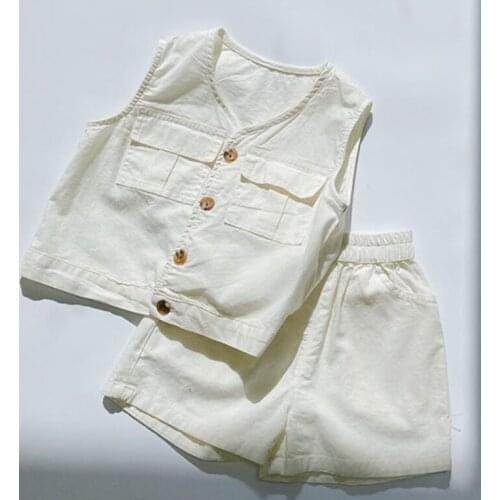 2021 Summer New Kids Suit Fashion Casual Cotton And Linen Breathable Vest Children Set