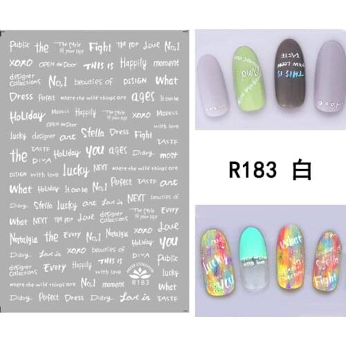 3D Stickers for Nails White Lovely English Letter Nail Foil Sticker Small Adhesive Stickers for Manicure Nail Art Decoration