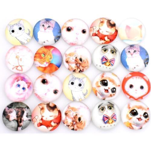 40pcs/lot Glass Cabochon 12mm Mixed Round Photo Cameo Cabochon Setting Supplies for Jewelry Accessories Handmade Pattern-Cat