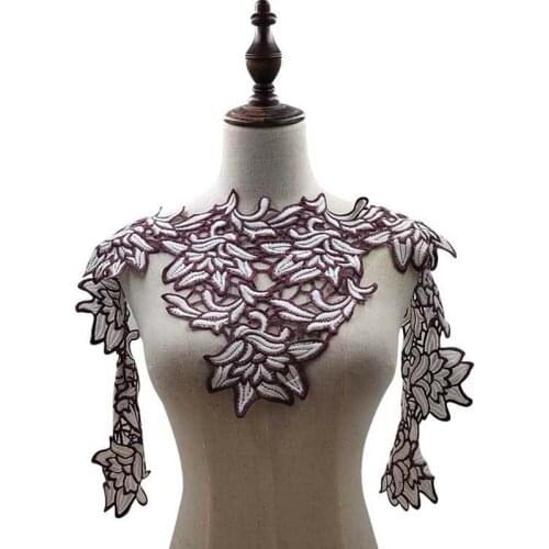 5Pcs Polyester Large Collar Venise Floral Embroidered Lace Applique Trim Decorated Neckline Collar Sewing Material Free Shipping