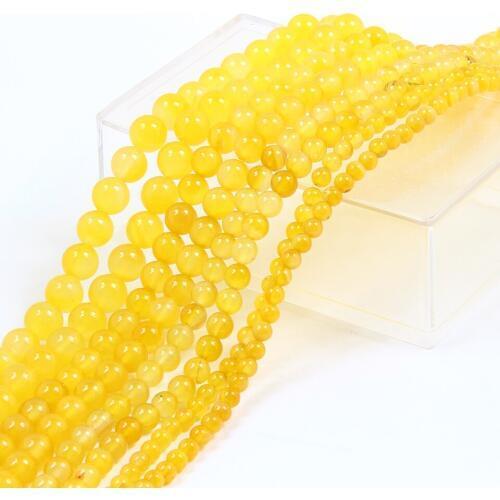 Ailatu Natural Yellow Color Round Onyx Stone Beads 15" Strand 6 8 10 12 14MM Pick Size For Jewelry Making
