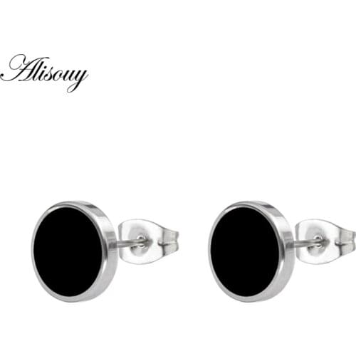 Alisouy Fashion 1 Pair Round Shape Vintage Stud Barbell Earrings for Man Trendy Party Black Men Women Unisex Earrings Jewelry
