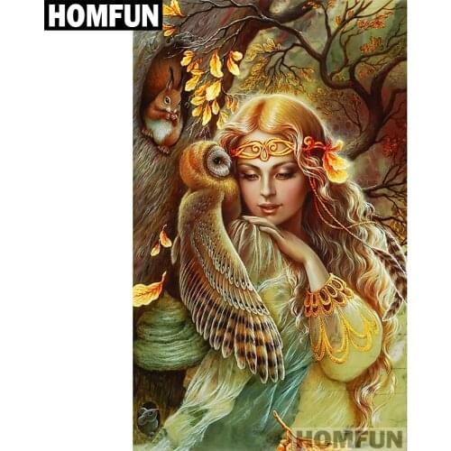 HOMFUN Full Square/Round Drill 5D DIY Diamond Painting "Squirrel woman owl" Embroidery Cross Stitch 3D Home Decor Gift A01361