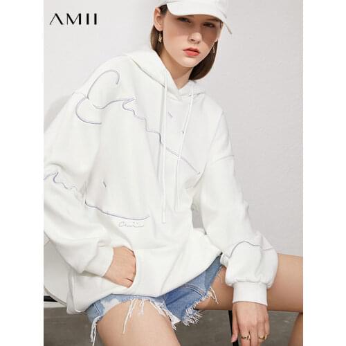 Amii Minimalism Autumn Hoodies For Women Fashion Printed Sweatshirt Casual Thicken Loose Sport Pullover Female Tops 12175222