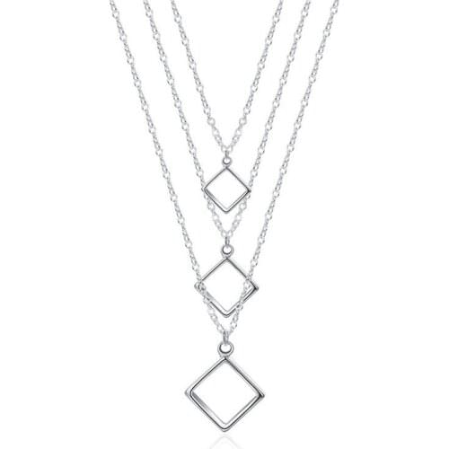 BABYLLNT 925 Silver 18 Inch Chain Three Square Pendant Necklace For Women Charm Wedding Engagement Party Jewelry Gift