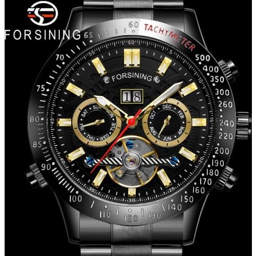 FORSINING Tourbillon Automatic Mechanical Men Wristwatch Military Sport Male Clock Top Brand Luxury Black Classic Man Watch 589