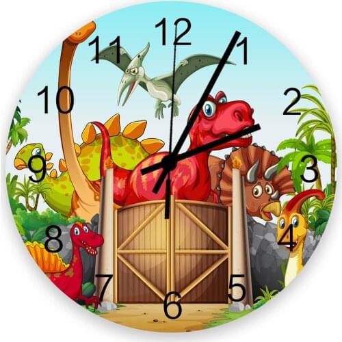 Dinosaur Cartoon Coconut Tree 30cm Wooden Wall Clock Modern Design For Home Living Room Office Kitchen Wall Decor Hanging