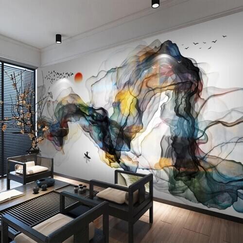 Custom Photo Wallpaper 3D New Chinese Style Mural Abstract Smoke Ink Landscape Study Living Room Sofa TV Background Wall Paper