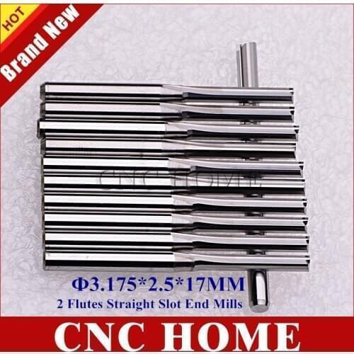 10pcs 3.175mm SHK 2.5mm CED 17mm CEL Two 2 Flutes Straight Slot Wood Router Bit Carbide CNC Milling Cutters Foam End Mill Sets