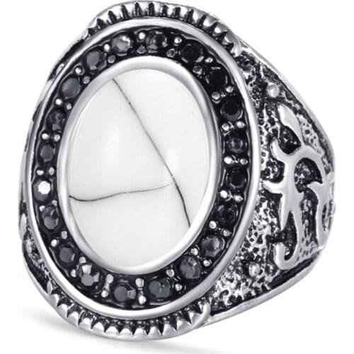 FYSL Antique Silver Plated Oval Shape White Howlite Stone Finger Ring Green Turquoises Jewelry