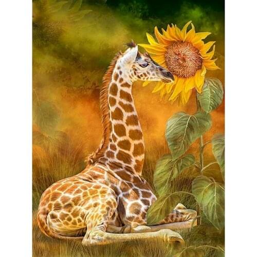 GATYZTORY 60×75cm Painting by Numbers Sunflower Giraffe DIY Oil Painting Animals Picture Art canvas wall Home decor