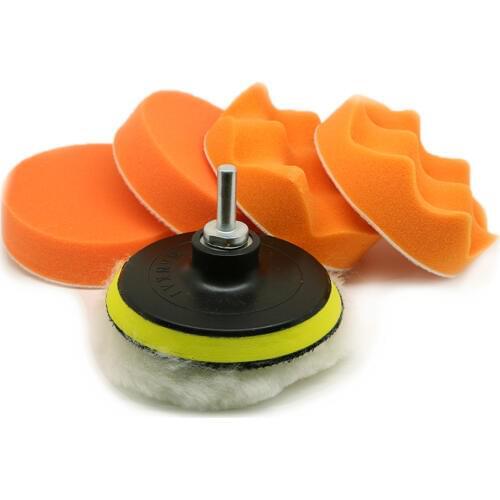 7pcs 4 inches 100mm Polishing Buffing Pad Sponge Waxing Buffer Car Care Tool Kit Set for Dremel Accessories Drill Adaptor