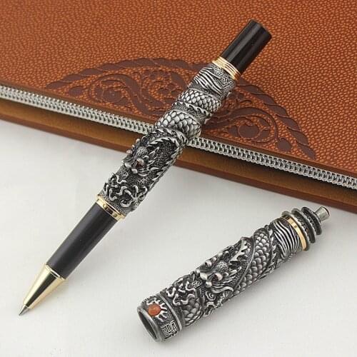 JINHAO Noble Gary Silver gold Two Dragon Play Pearl Dragon Carved Crystal Rollerball pen for gifts office school pens new design