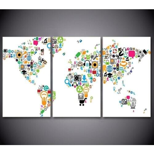 World Map Travel 3 pcs HD Canvas Painting Modern Home Decoration Living Room Canvas Print Painting Wall Decor Picture
