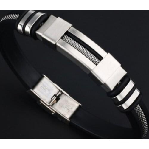 Mens Casual Leather Bracelet Metal Button Handsome Bracelet