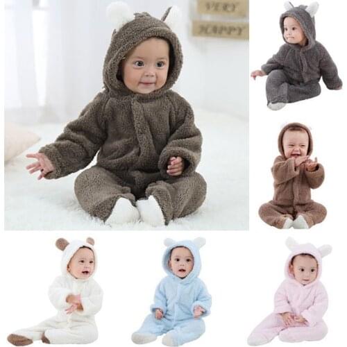 Childrens coral fleece animal pattern crawl suit Newborn Baby Long Sleeve Animal Style Thick Warm Climbing Romper jumpsuit Y4