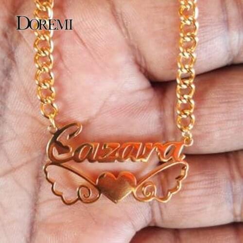 DOREMI Cuban Chain Custom Name Necklace butterfly Wing Personalized Symbol Necklaces for Women Stainless Steel Custom Jewelry