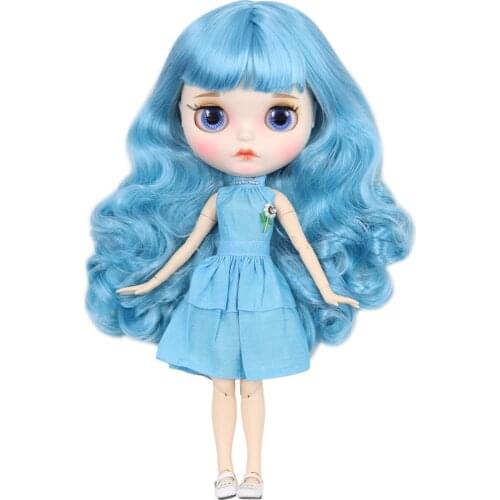 ICY DBS Blyth Doll white skin joint body New matte face with eyebrows lip Blue curly hair DIY sd gift toy