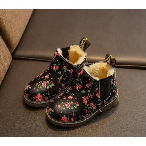 Fashion Printing Children Shoes Girls Boots PU Leather Cute Baby Boots Comfy Ankle Kids Girls Martin Shoes Size 21-36