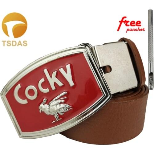 Fashion COCKY Belt Buckles with Red Coating Metal Mens Belt Buckle with Pu Belt As Gifts