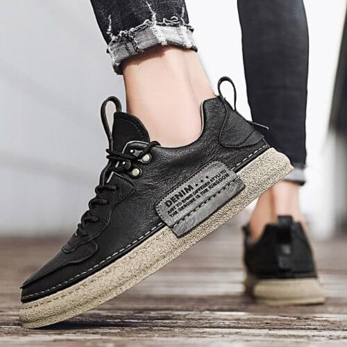 Fashion shoes Men Genuine Leather Lace-up Casual Outdoor Sneakers Men Comfortable Non-slip Light Breathable Black Shoes men