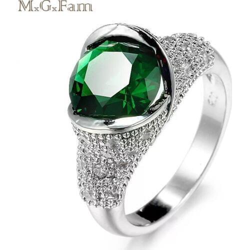 MxGxFam Green Zircon Rings For Women Romantic Style Creative Design White Gold color Hot jewelry AAA