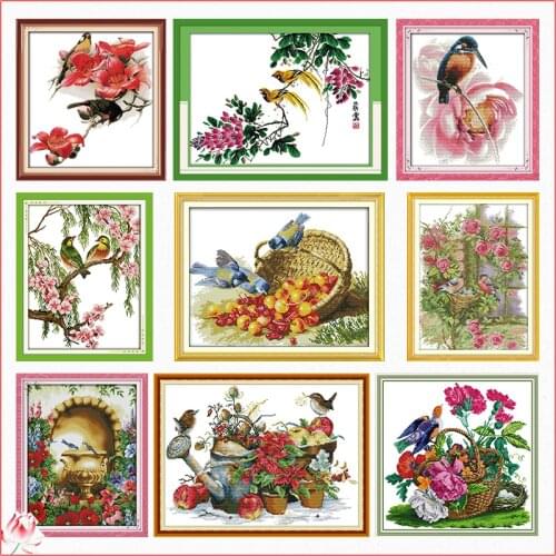 Birds And Flowers Series Count Cross Stitch Kits DIY Pattern 14CT 11CT Embroidery Set Needlework Home Decoration Craft Painting